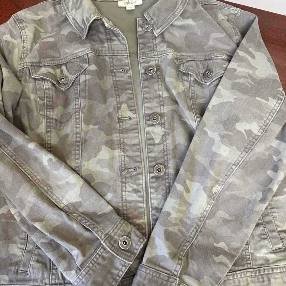 Style & Co. Women's Camouflage Bomber Jacket - Olive Green